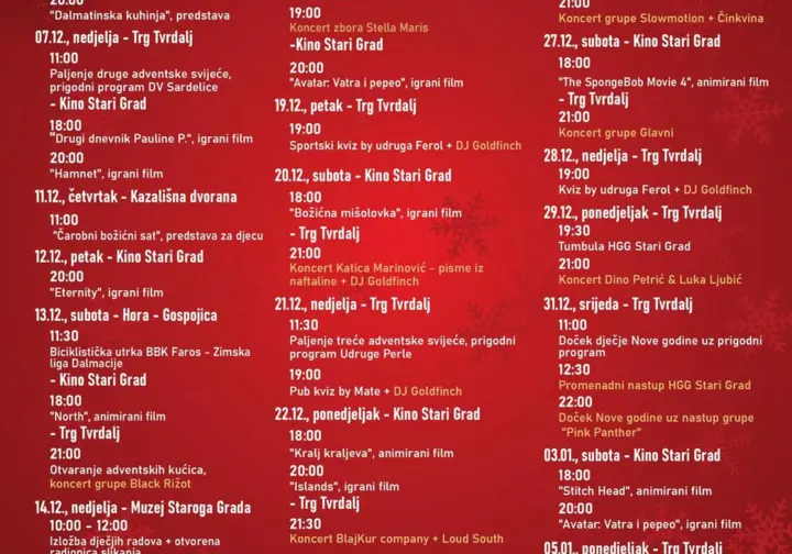 VRIME OD BOŽIĆA U STOREMU GRODU - PROGRAM 