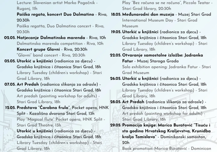 PROGRAM DOGAĐANJA KROZ SVIBANJ U STAROM GRADU 